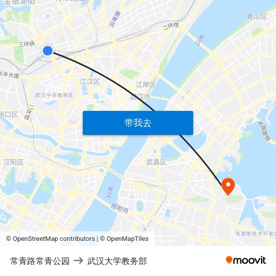 常青路常青公园 to 武汉大学教务部 map