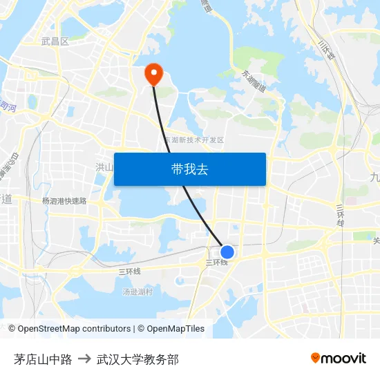 茅店山中路 to 武汉大学教务部 map