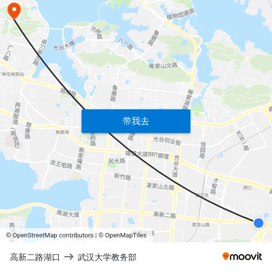 高新二路湖口 to 武汉大学教务部 map