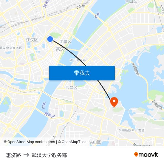 惠济路 to 武汉大学教务部 map