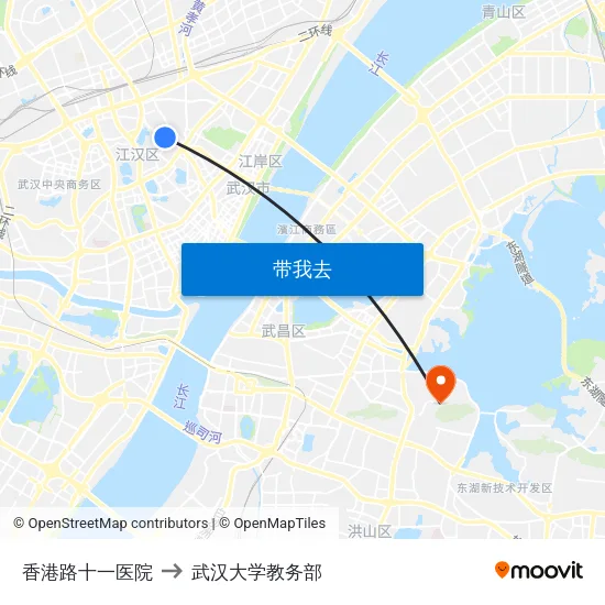 香港路十一医院 to 武汉大学教务部 map