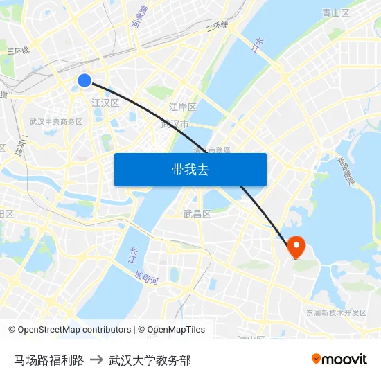 马场路福利路 to 武汉大学教务部 map
