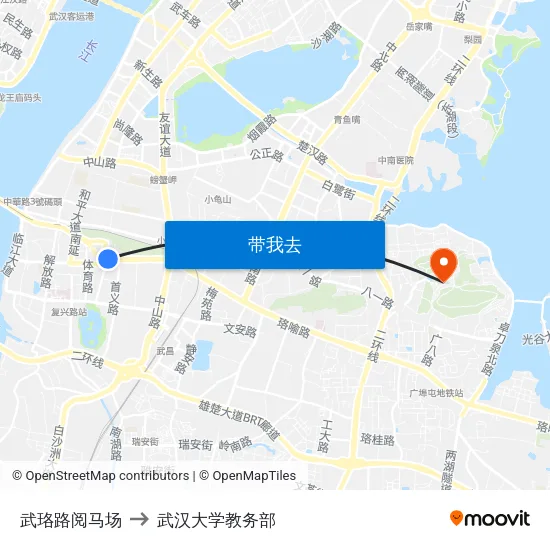 武珞路阅马场 to 武汉大学教务部 map