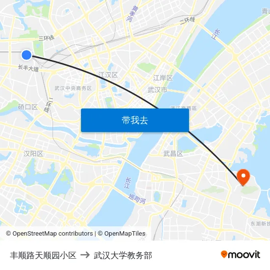 丰顺路天顺园小区 to 武汉大学教务部 map