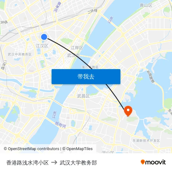 香港路浅水湾小区 to 武汉大学教务部 map