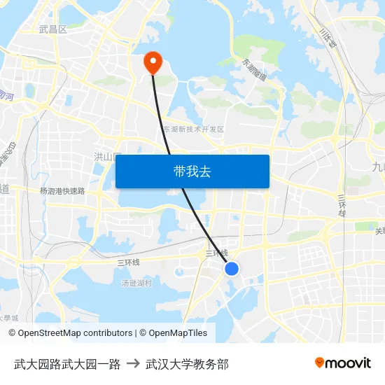 武大园路武大园一路 to 武汉大学教务部 map