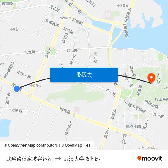 武珞路傅家坡客运站 to 武汉大学教务部 map