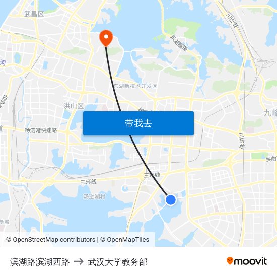 滨湖路滨湖西路 to 武汉大学教务部 map