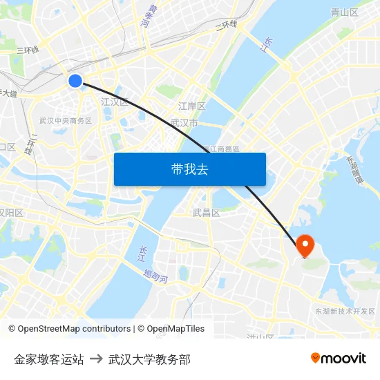金家墩客运站 to 武汉大学教务部 map