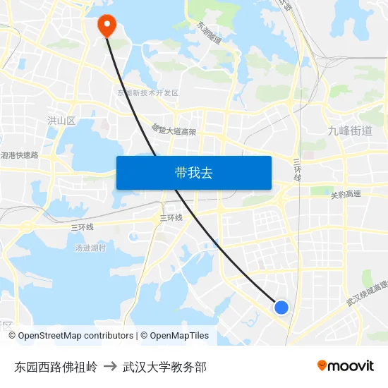 东园西路佛祖岭 to 武汉大学教务部 map