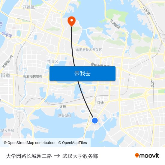 大学园路长城园二路 to 武汉大学教务部 map