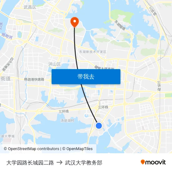 大学园路长城园二路 to 武汉大学教务部 map