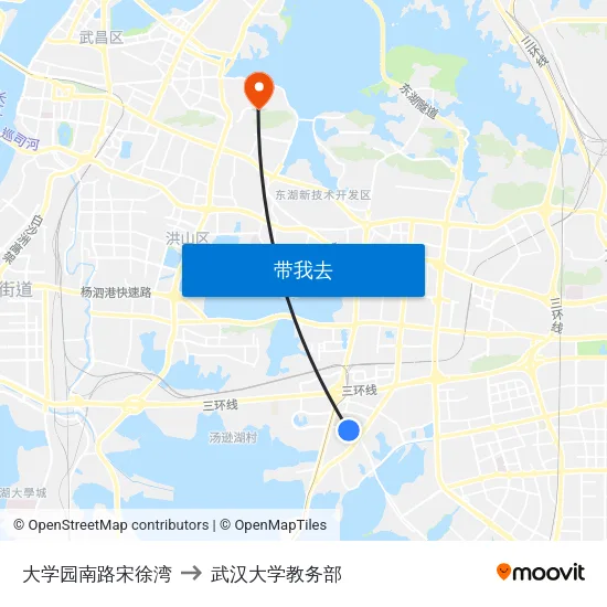 大学园南路宋徐湾 to 武汉大学教务部 map