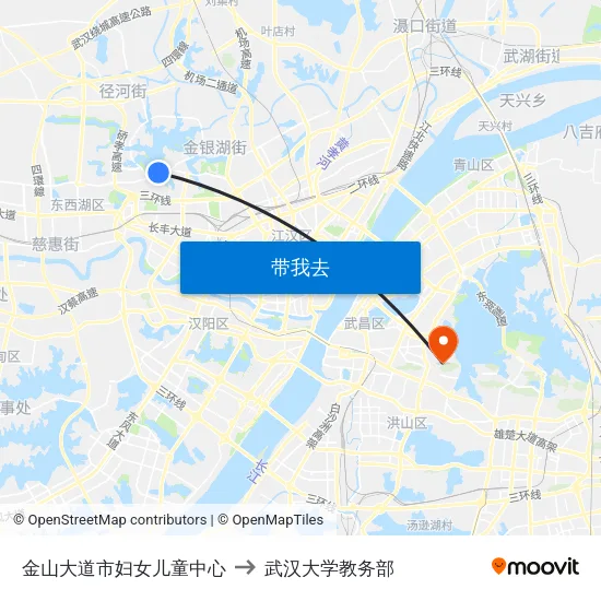 金山大道市妇女儿童中心 to 武汉大学教务部 map