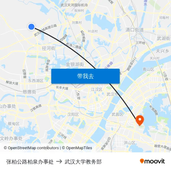 张柏公路柏泉办事处 to 武汉大学教务部 map