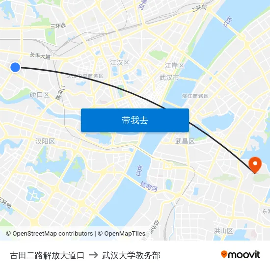 古田二路解放大道口 to 武汉大学教务部 map