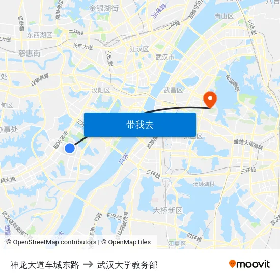 神龙大道车城东路 to 武汉大学教务部 map