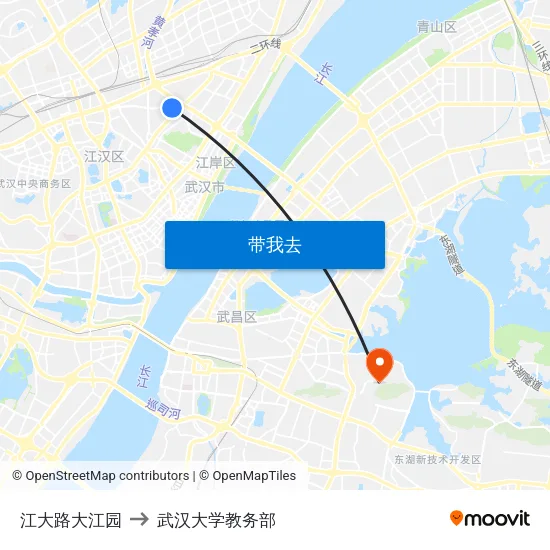 江大路大江园 to 武汉大学教务部 map