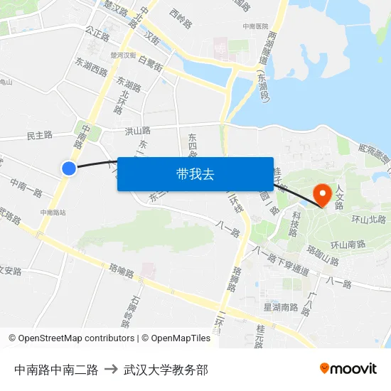 中南路中南二路 to 武汉大学教务部 map