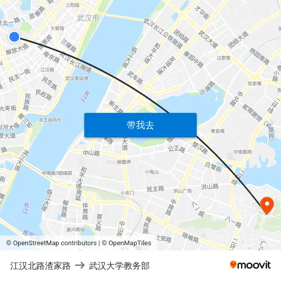 江汉北路渣家路 to 武汉大学教务部 map