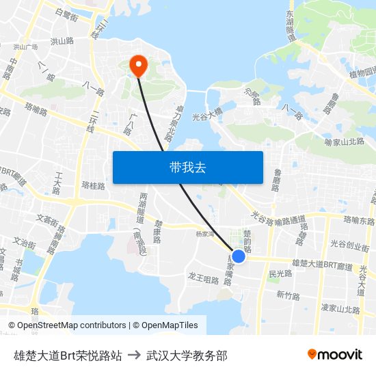 雄楚大道Brt荣悦路站 to 武汉大学教务部 map