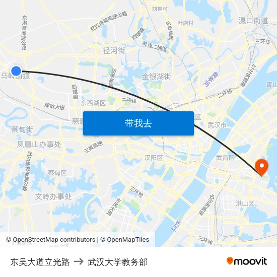 东吴大道立光路 to 武汉大学教务部 map