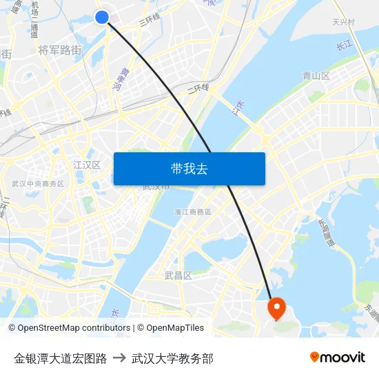 金银潭大道宏图路 to 武汉大学教务部 map