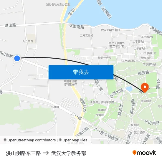 洪山侧路东三路 to 武汉大学教务部 map