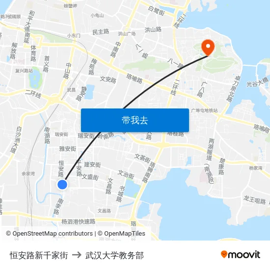 恒安路新千家街 to 武汉大学教务部 map