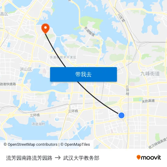 流芳园南路流芳园路 to 武汉大学教务部 map