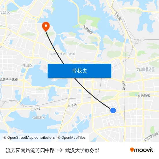 流芳园南路流芳园中路 to 武汉大学教务部 map