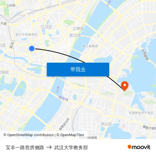 宝丰一路营房侧路 to 武汉大学教务部 map