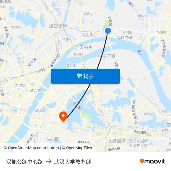 汉施公路中心路 to 武汉大学教务部 map