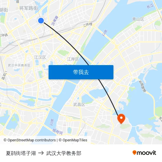 夏鹃街塔子湖 to 武汉大学教务部 map