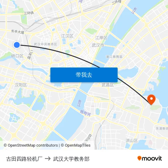 古田四路轻机厂 to 武汉大学教务部 map