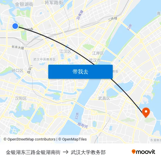 金银湖东三路金银湖南街 to 武汉大学教务部 map
