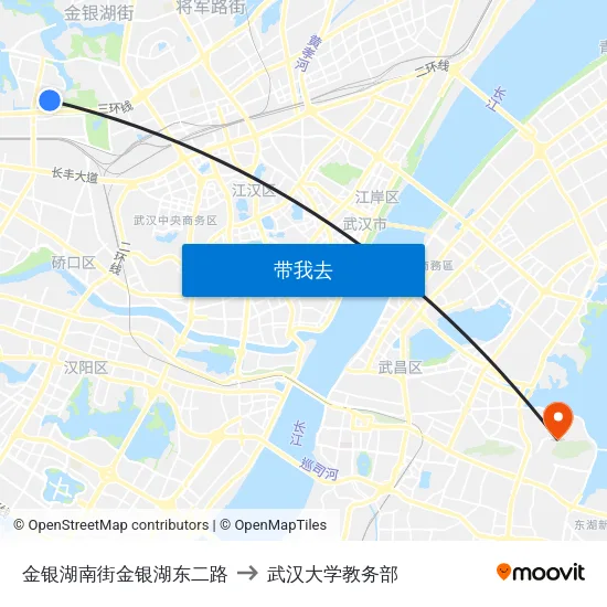 金银湖南街金银湖东二路 to 武汉大学教务部 map