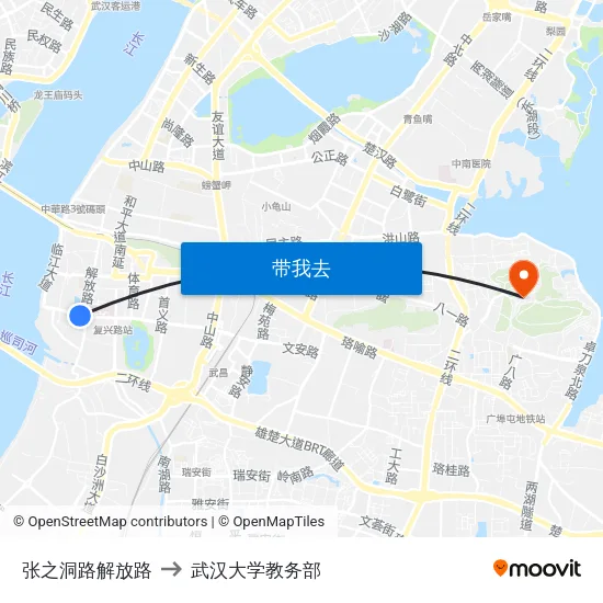 张之洞路解放路 to 武汉大学教务部 map