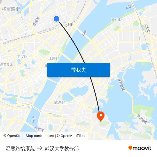 温馨路怡康苑 to 武汉大学教务部 map