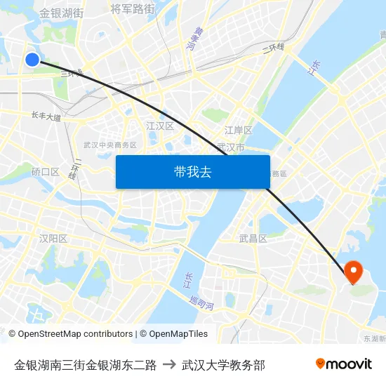 金银湖南三街金银湖东二路 to 武汉大学教务部 map