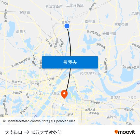 大南街口 to 武汉大学教务部 map