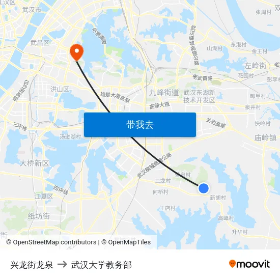 兴龙街龙泉 to 武汉大学教务部 map