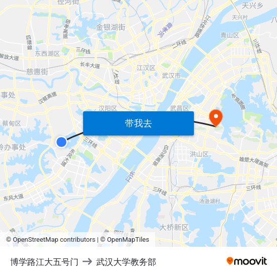 博学路江大五号门 to 武汉大学教务部 map