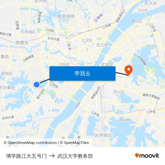 博学路江大五号门 to 武汉大学教务部 map