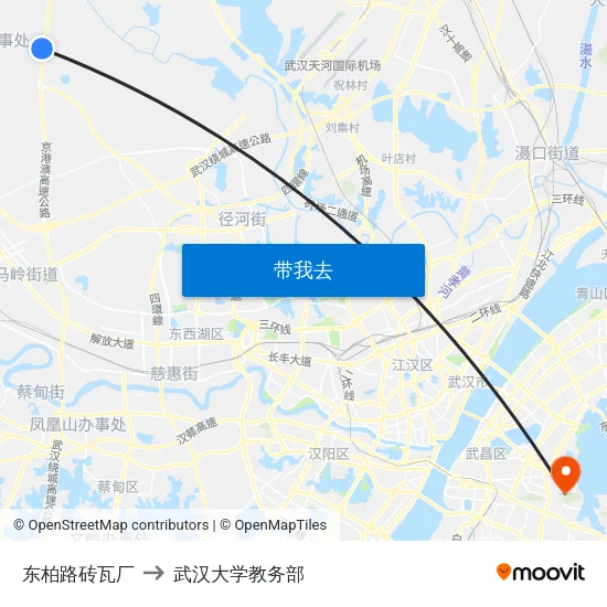 东柏路砖瓦厂 to 武汉大学教务部 map