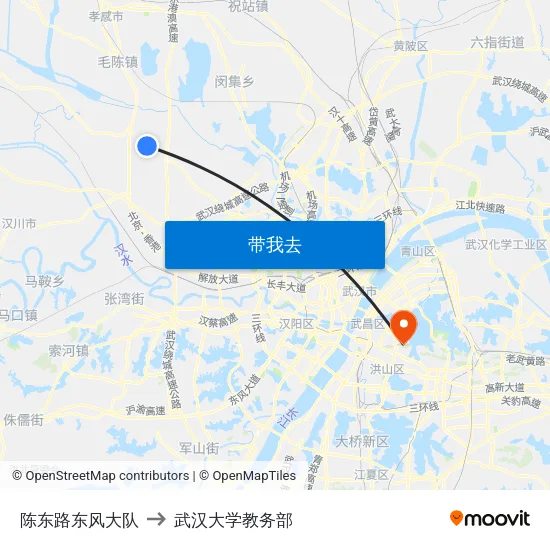 陈东路东风大队 to 武汉大学教务部 map