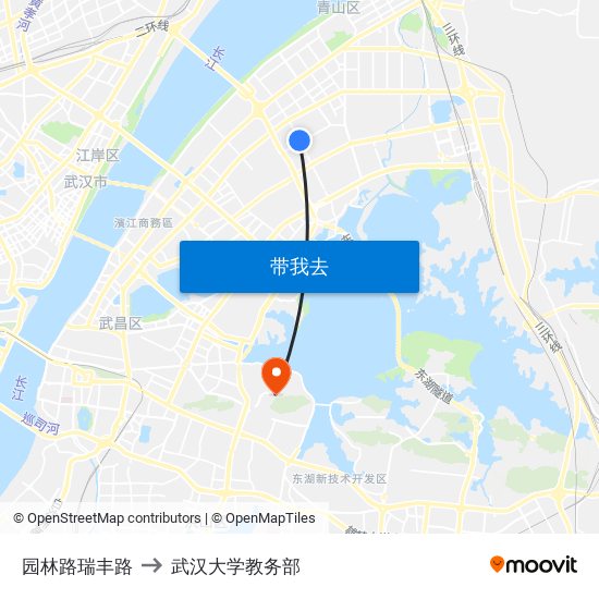 园林路瑞丰路 to 武汉大学教务部 map