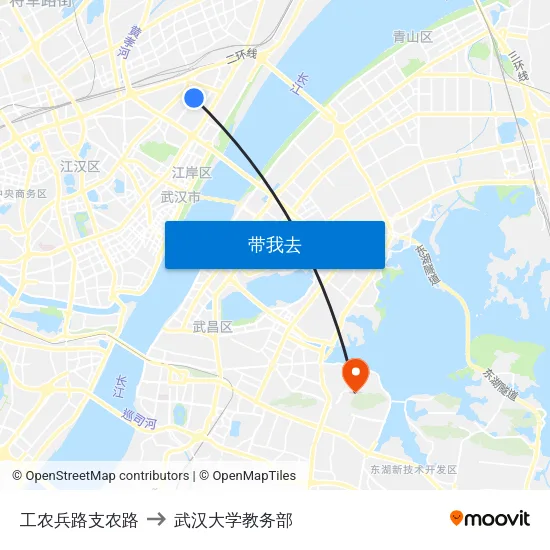 工农兵路支农路 to 武汉大学教务部 map