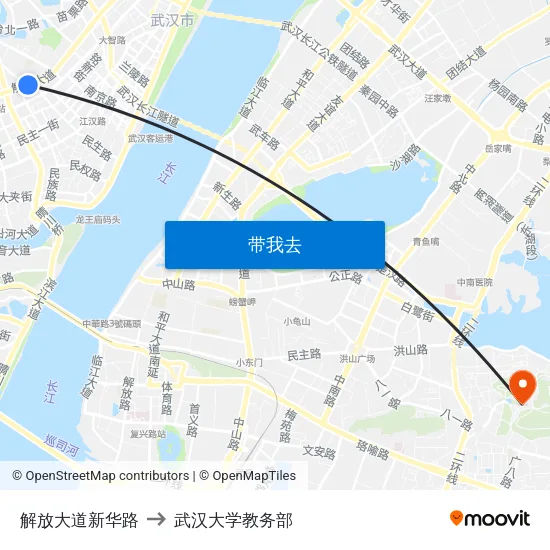 解放大道新华路 to 武汉大学教务部 map