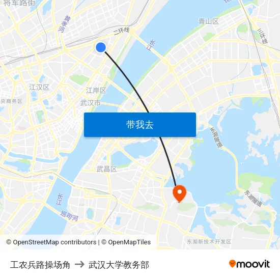 工农兵路操场角 to 武汉大学教务部 map